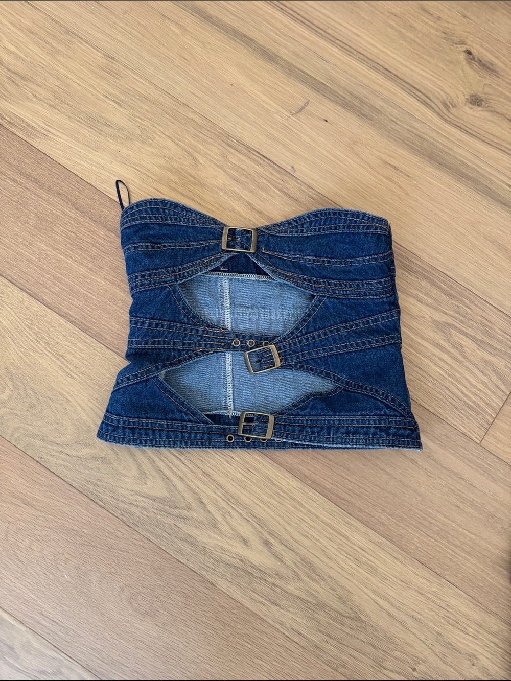 Lioness Dark Blue Denim Cutout Strapless Bustier Top